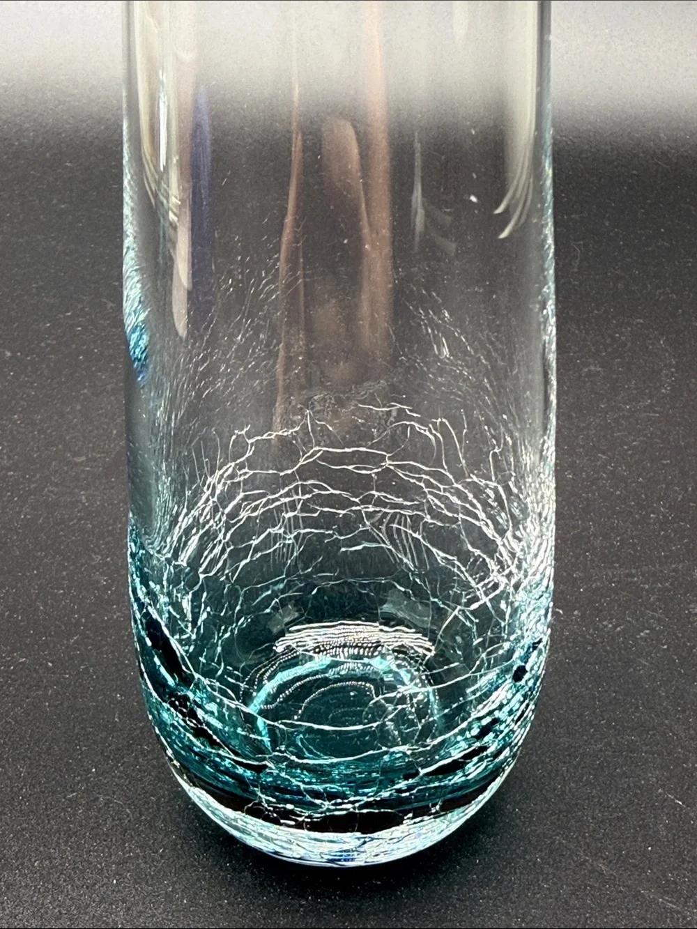 Vintage Pier 1 Teal Blue Crackle Glass  Stemless Champagne Mimosa Glasses